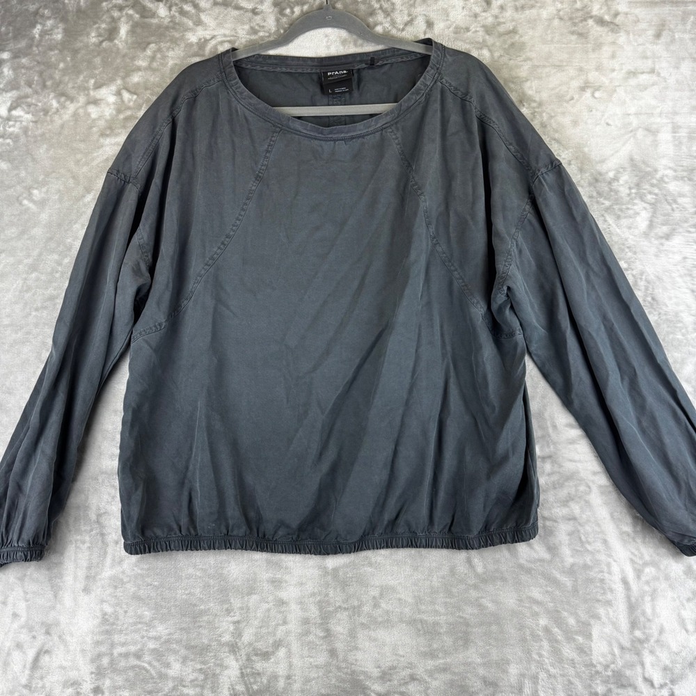 Prana Long Sleeve Top Women Large Gray Tencel Lyocell Elastic Hem (1471))